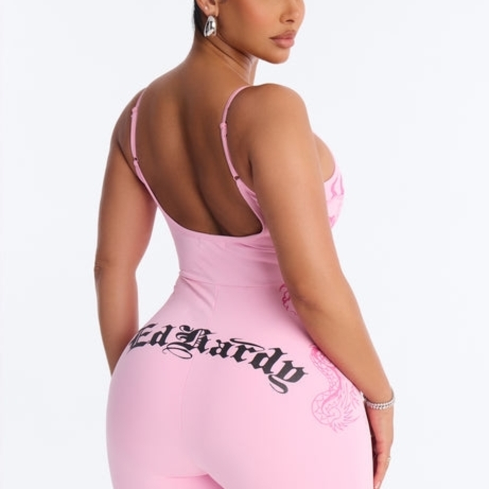 Ed Hardy Pink Skull Graphic Sleeveless Romper - Picture 4 of 12